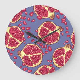 Pomegranate Fruit Seamless Pattern Design Large Clock