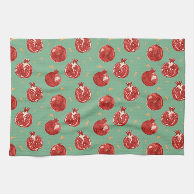 Pomegranate Fruit Vector Seamless Pattern Kitchen Towel (Horizontal)