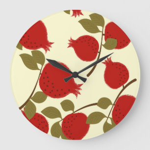 Pomegranate Fruits: Cartoon Yellow Background Large Clock