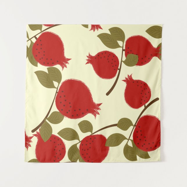 Pomegranate Fruits: Cartoon Yellow Background Tapestry (Front)
