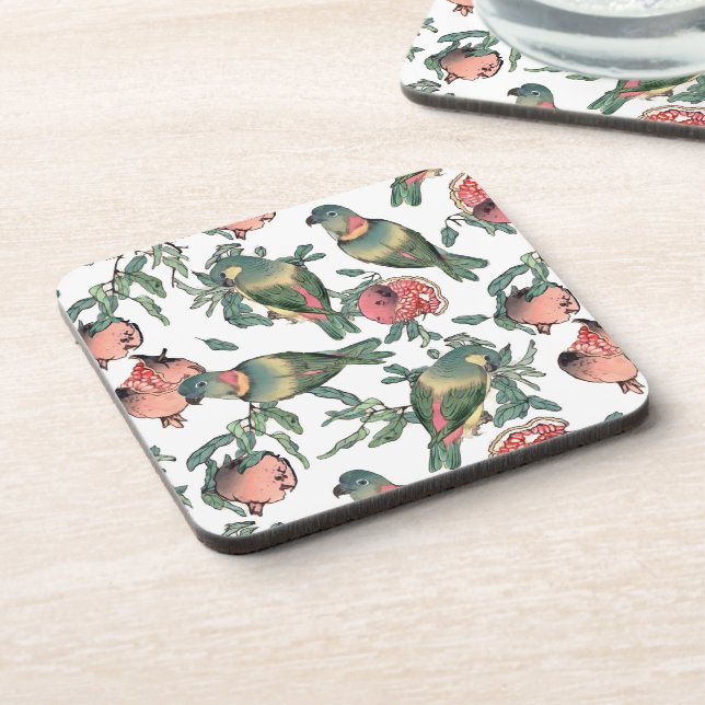 Pomegranate Fruits & Lovebirds Pattern Coaster (Left Side)