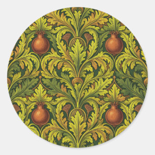 Pomegranate Golden Foliage Ornate William Morris Classic Round Sticker