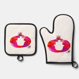 Pomegranate Hamsa Art Oven Mitt & Pot Holder Set
