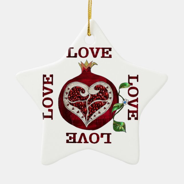 Pomegranate Heart LOVE Valentine Ceramic Ornament (Front)