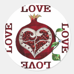 Pomegranate Heart LOVE Valentine Classic Round Sticker
