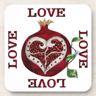 Pomegranate Heart LOVE Valentine Coaster