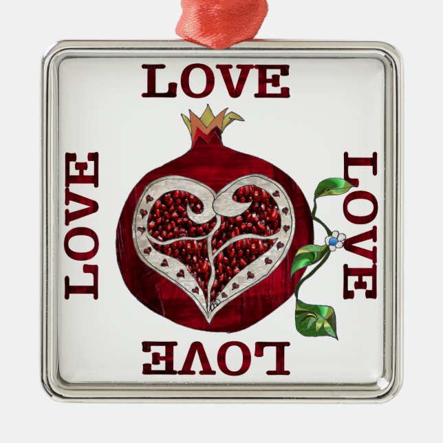 Pomegranate Heart LOVE Valentine Metal Ornament (Front)