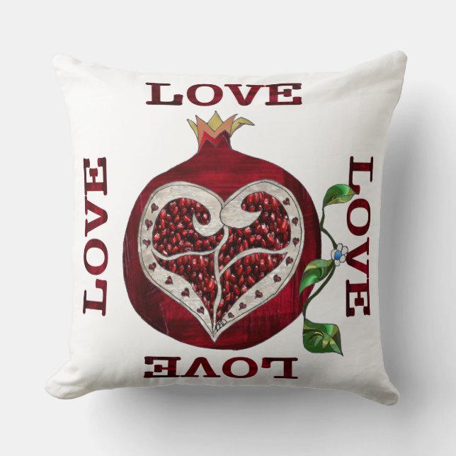 Pomegranate Heart LOVE Valentine Throw Pillow (Front)