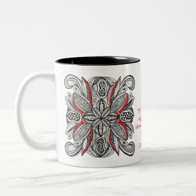 Pomegranate-Inspired Doodle with Coffee Quote   Two-Tone Coffee Mug (Left)