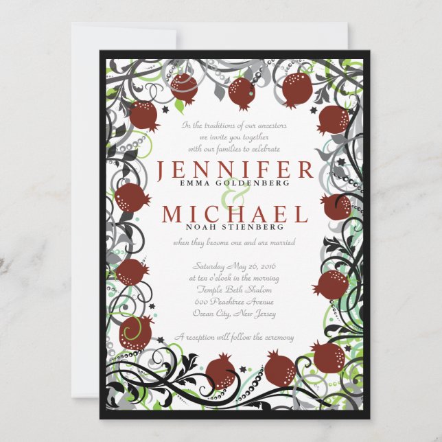 Pomegranate Jewish Wedding Invitation (Front)