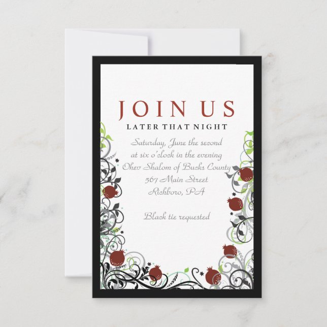 Pomegranate Jewish Wedding Invitation Party Card (Front)