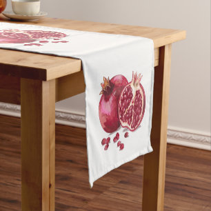 Pomegranate Jewish White Short Table Runner