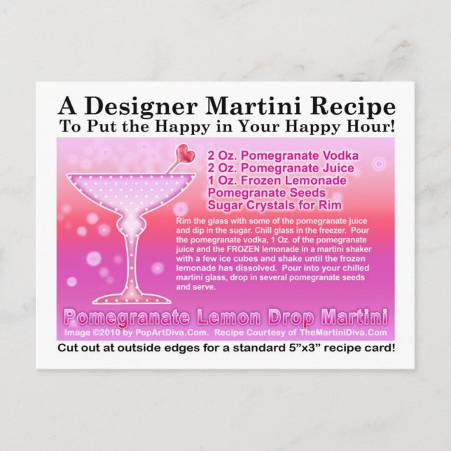 Pomegranate Lemon Drop Martini Recipe Postcard (Front)