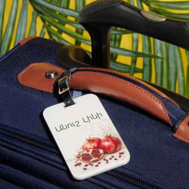 Pomegranate Luggage Tag (Front Insitu 1)