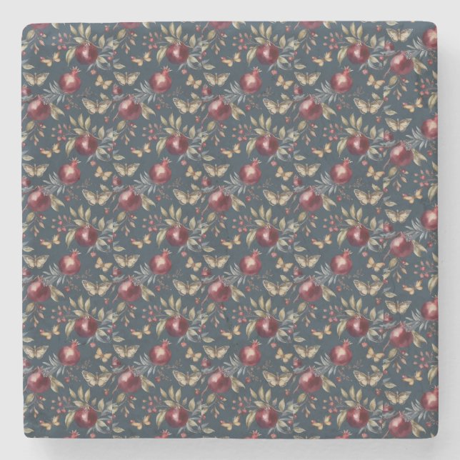Pomegranate & Olive Branch Watercolor Coasters (Front)