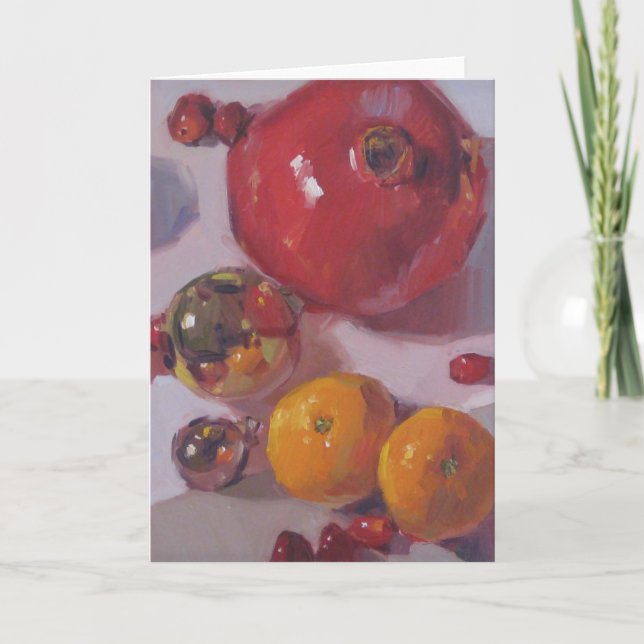 "Pomegranate Orange Christmas" Blank Holiday Art C Card (Front)