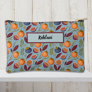 Pomegranate Orange Fern Purple Dusty Blue Monogram Accessory Pouch