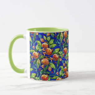 Pomegranate Pattern Dark Blue and Red Fruit Mosaic Mug