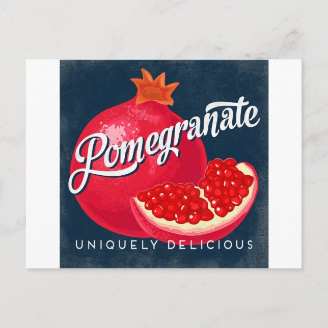 Pomegranate Postcard Vintage Fruit Label Retro (Front)