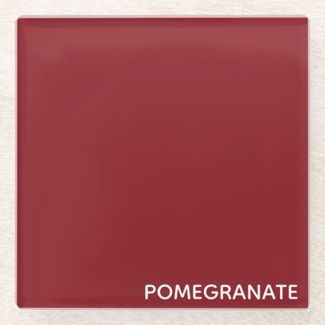 Pomegranate red color name glass coaster (Front)