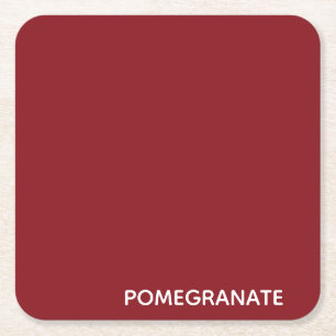 Pomegranate red color name square paper coaster