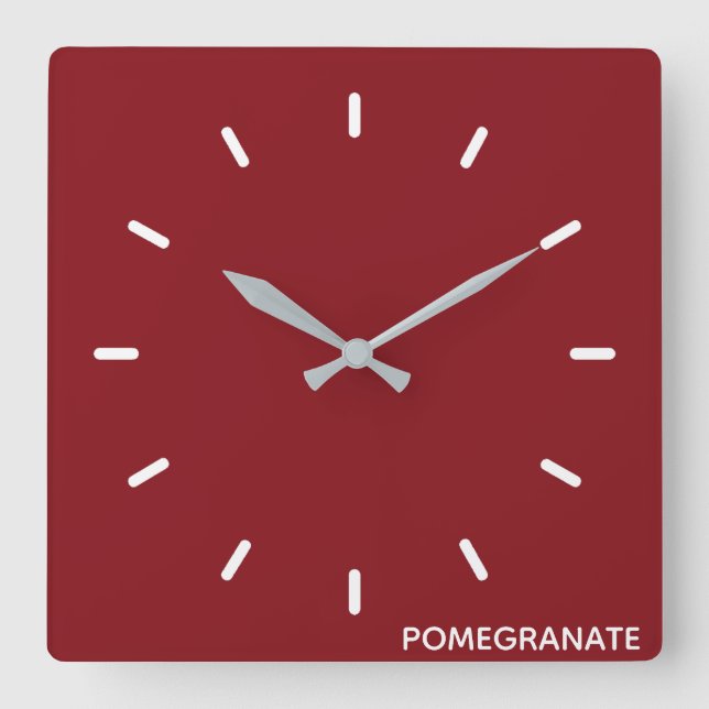 Pomegranate red color name square wall clock (Front)