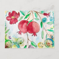 Pomegranate red fruit pattern watercolor 