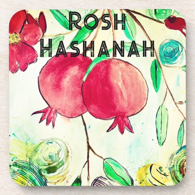 Pomegranate Rosh Hashanah Fruit Shana Tova Coaster (Front)