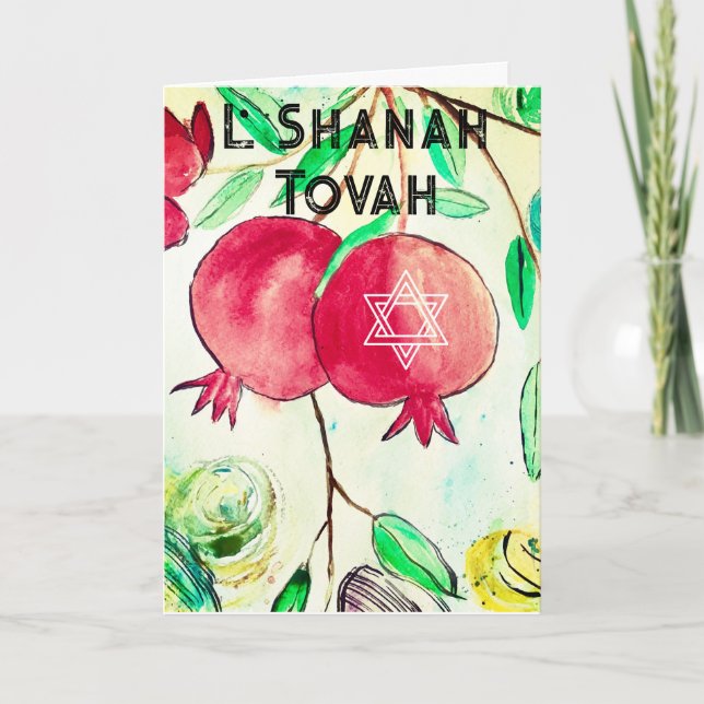 Pomegranate Rosh Hashanah Fruit Shana Tova Holiday Card (Front)