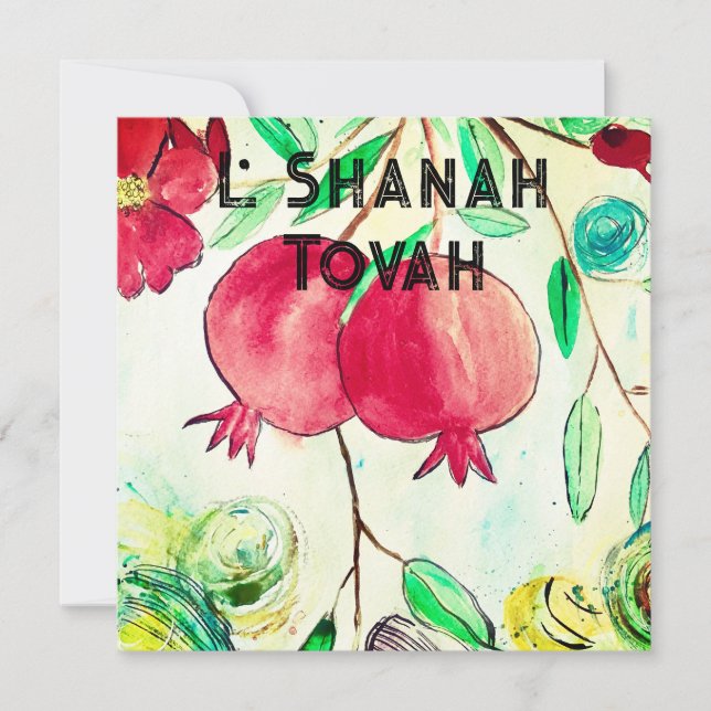 Pomegranate Rosh Hashanah Fruit Shana Tova Holiday Card (Front)
