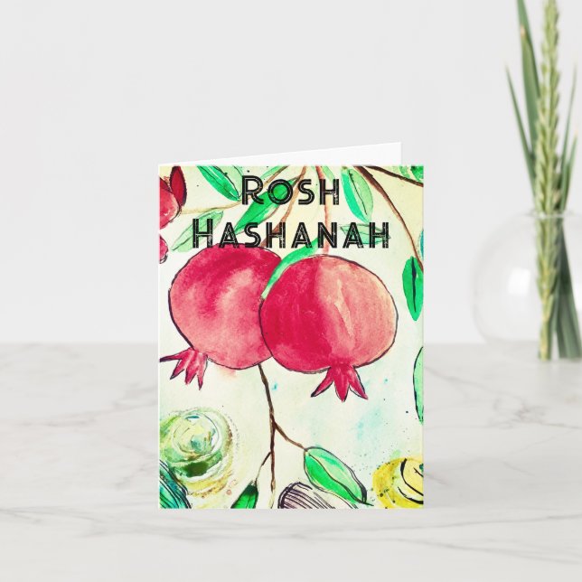 Pomegranate Rosh Hashanah Fruit Shana Tova Note Card (Front)