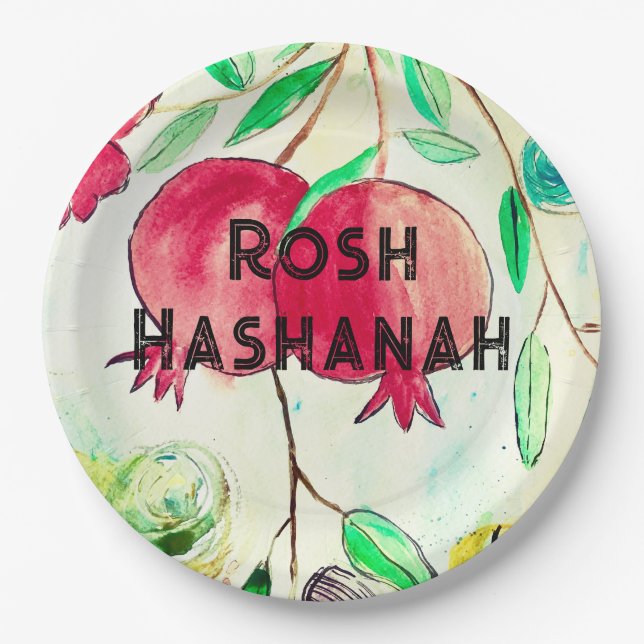 Pomegranate Rosh Hashanah Fruit Shana Tova Paper Plate (Front)