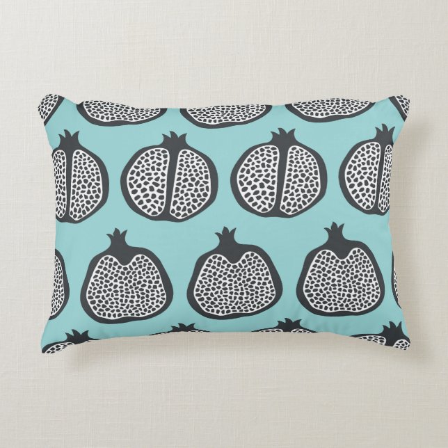 Pomegranate Slices: Black Aqua Pattern. Accent Pillow (Front)