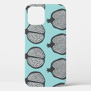Pomegranate Slices: Black Aqua Pattern. iPhone 12 Case
