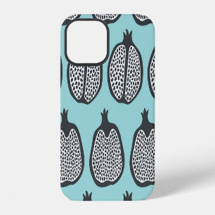 Pomegranate Slices: Black Aqua Pattern. iPhone 12 Case