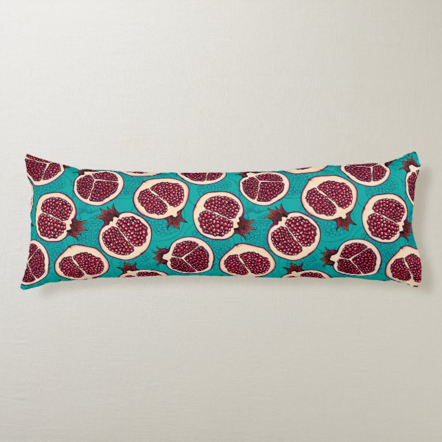 Pomegranate slices on turquoise body pillow (Front)
