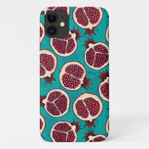 Pomegranate slices on turquoise iPhone 11 case