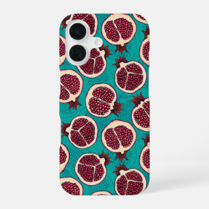 Pomegranate slices on turquoise iPhone 16 case
