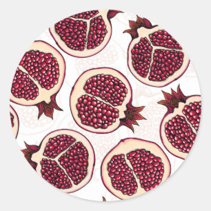 Pomegranate slices on white classic round sticker