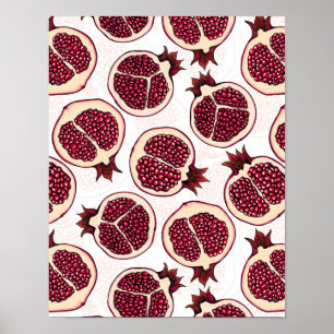Pomegranate slices on white poster