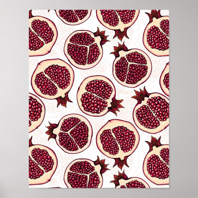 Pomegranate slices on white poster (Front)