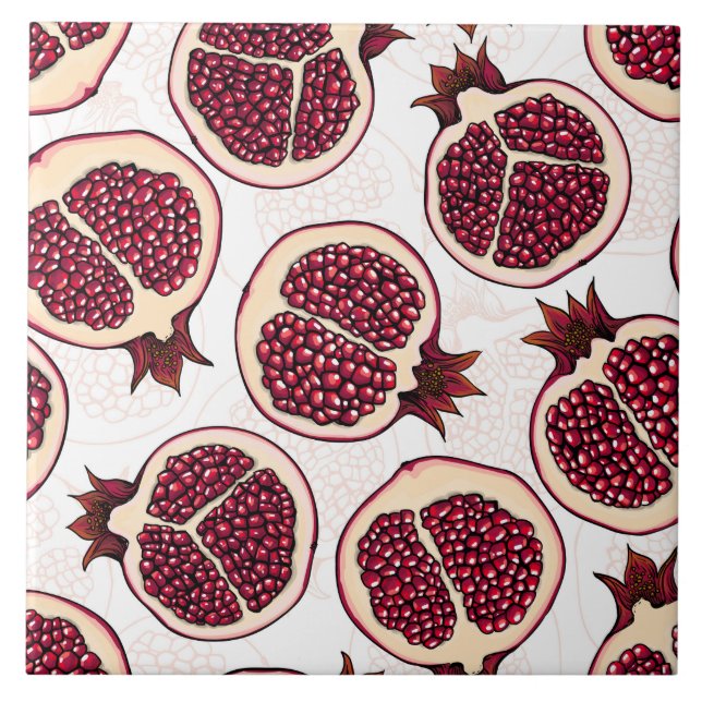 Pomegranate slices on white tile (Front)