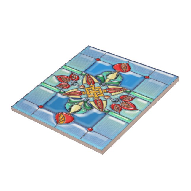 Pomegranate Squares Stained Glass Tile (Side)