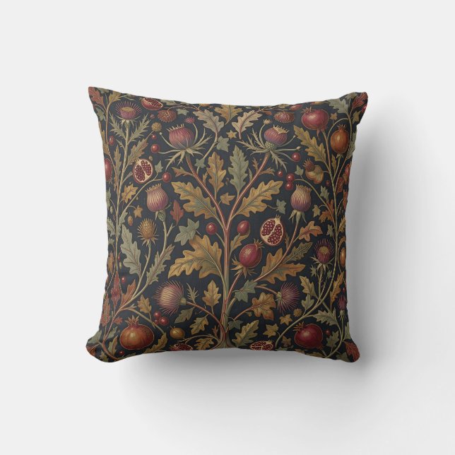 Pomegranate Thistle Botanical Pattern Throw Pillow (Front)