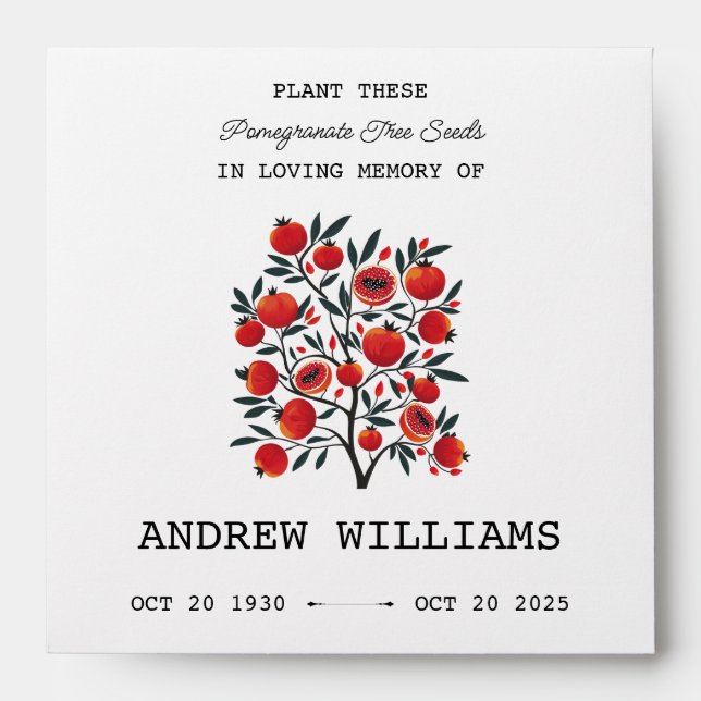 Pomegranate Tree Seed Memorial Packet Envelope (Front)