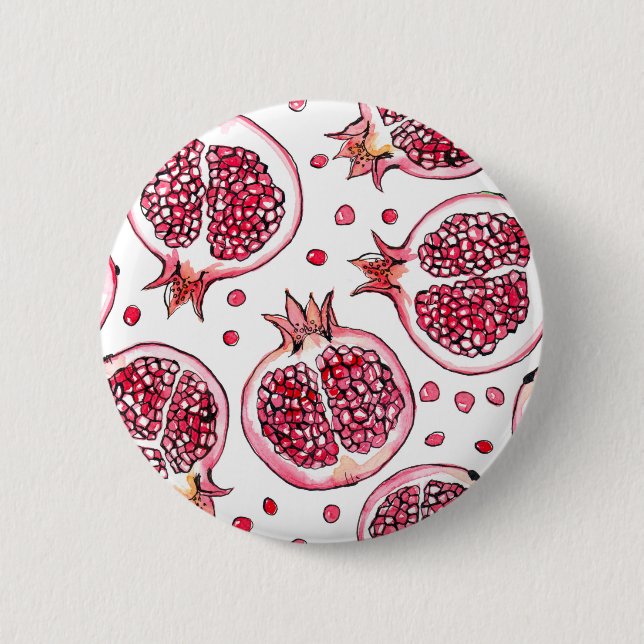 Pomegranate watercolor and ink pattern 2 inch round button (Front)