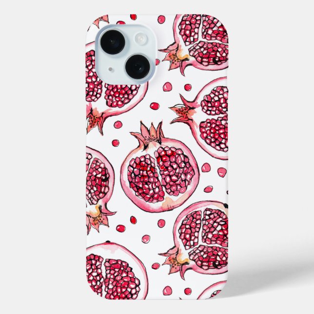 Pomegranate watercolor and ink pattern Case-Mate iPhone case (Back)