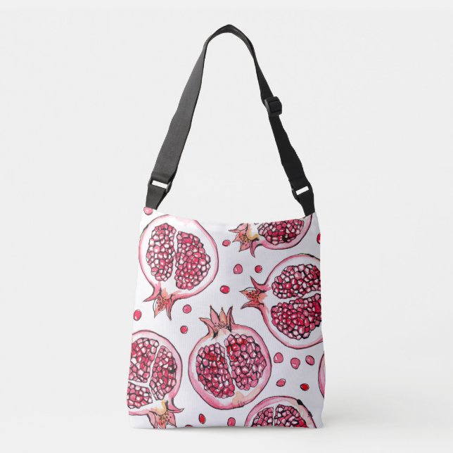 Pomegranate watercolor and ink pattern crossbody bag (Front)