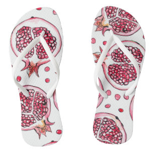 Pomegranate watercolor and ink pattern flip flops