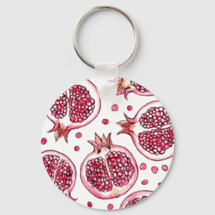 Pomegranate watercolor and ink pattern keychain